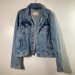 Womens We The Free Denim Trucker Jacket Blue L Cotton Pockets